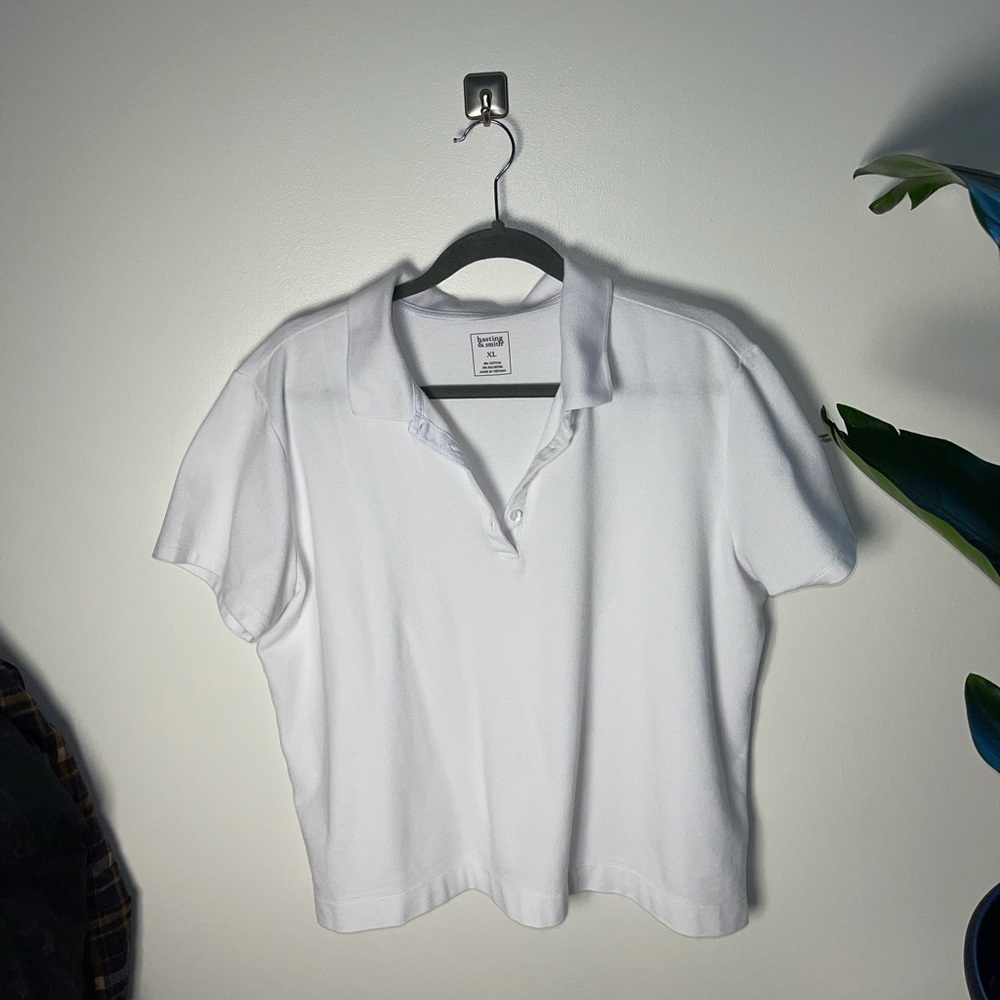 white polo crop top